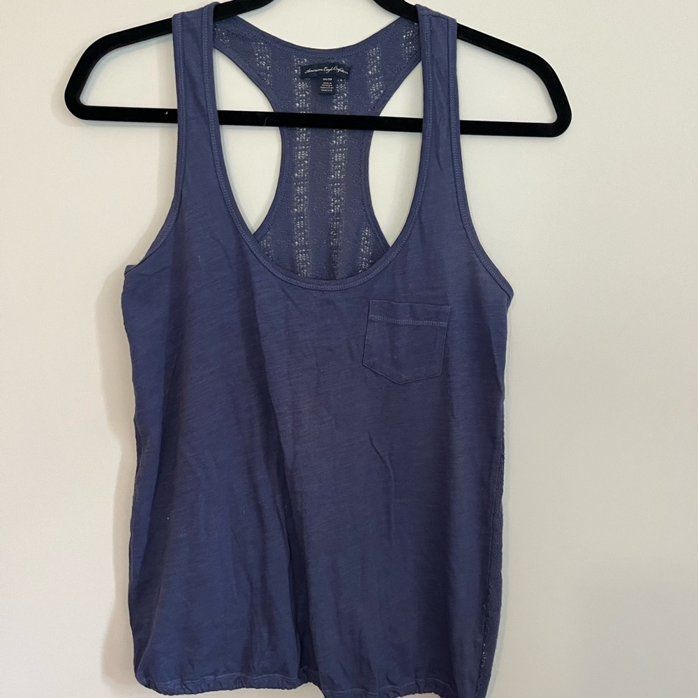 American Eagle - Navy Blue Tank Top - Racer Back Top - Lace Back - X-Small